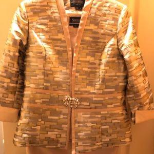 Natasia Collection New York Women Beige/Olive Three Pieces Skirt Suit Size 10